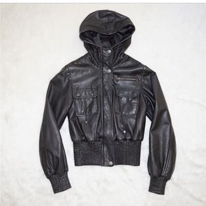 Genuine Leather Black cropped Bomber